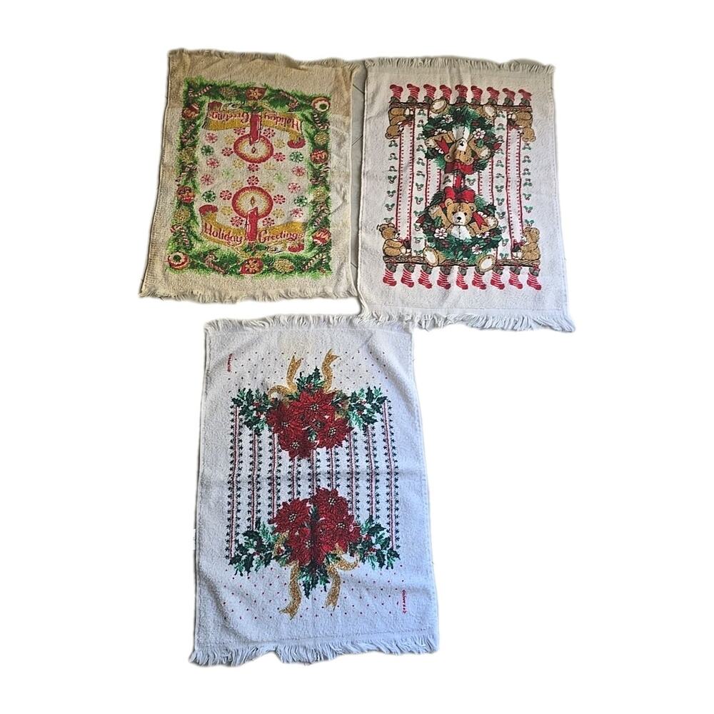Lot of 3 VTG Cannon Holiday Christmas Absorbent Soft‎ Fringe Kitchen Hand Towels